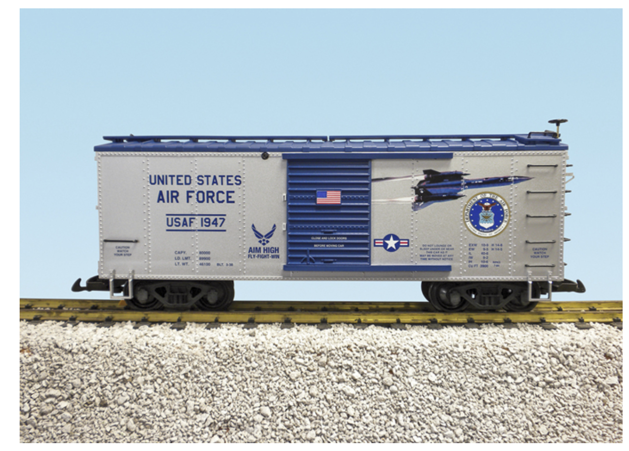 USA Trains R19131 G Scale US AIR FORCE SBC, USAF Boxcar - Military Series, Silver