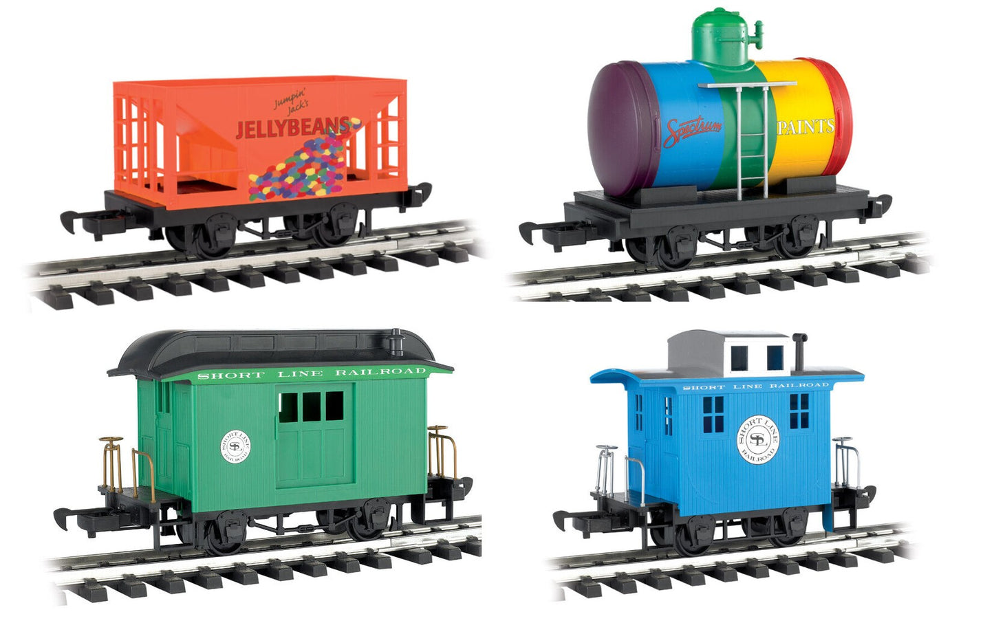 SET OF 4 BACHMANN G Lil Big Hauler Short Line RR Cars - Hopper, Tank, Caboose, Baggage