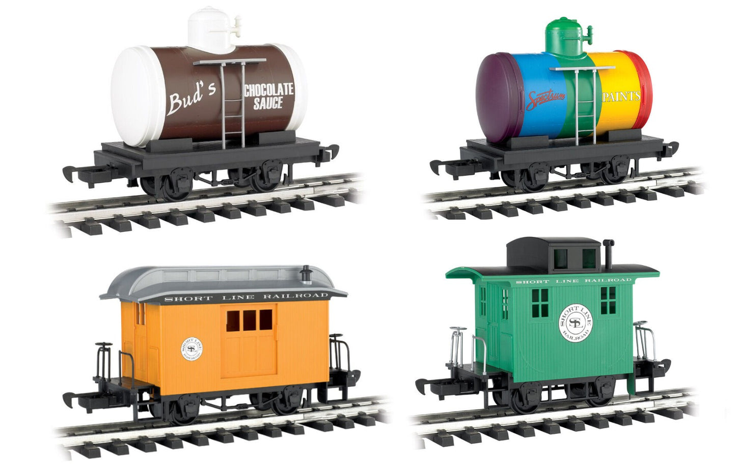 SET OF 4 BACHMANN G Lil Big Hauler Short Line RR Cars - Tank, Caboose, Baggage