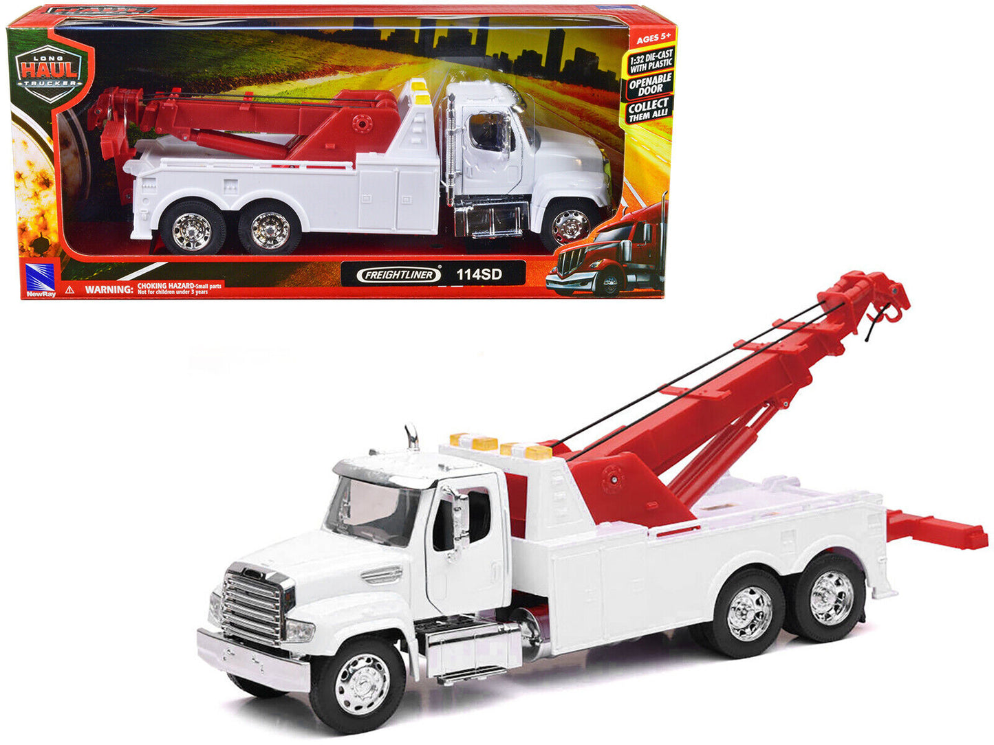 Freightliner 114SD Tow Truck Model White and Red - Long Haul Trucker